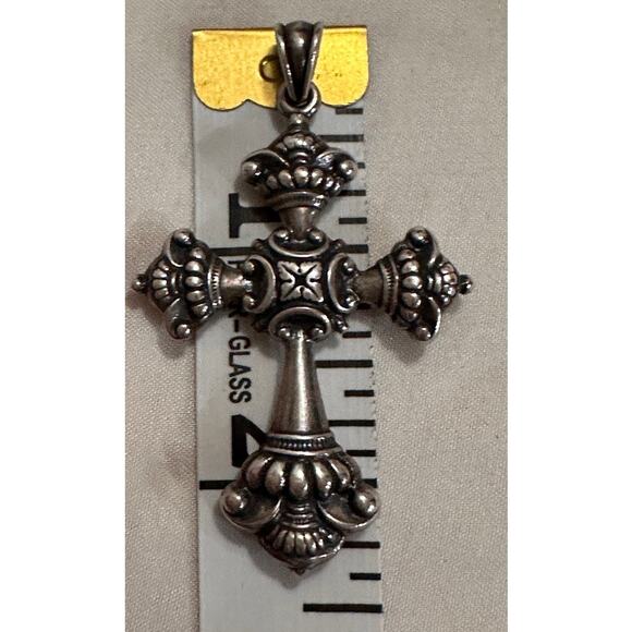 Large Retired James Avery HEAVY Cross Pendant 24" sterling chain - Picture 6 of 12